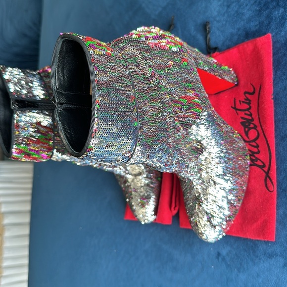 Christian Louboutin Moulamax 100 Silver Sequin Bootie Size 41 - Picture 6 of 15